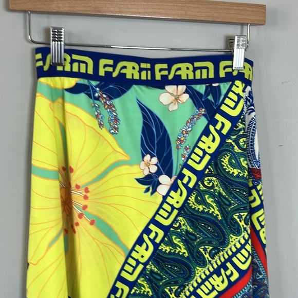 Farm Rio Patchwork Pants Logo Yellow Green Harem Pant Pull On Sz XS NEW - Picture 7 of 11